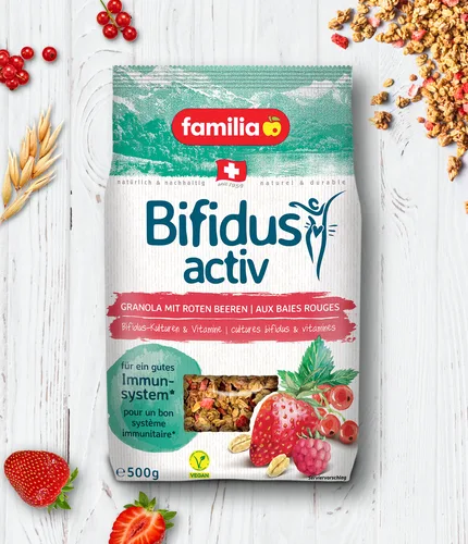 familia Bifidus activ Granola Müesli mit Bifidus-Kulturen, roten Beeren und wertvollen Vitaminen