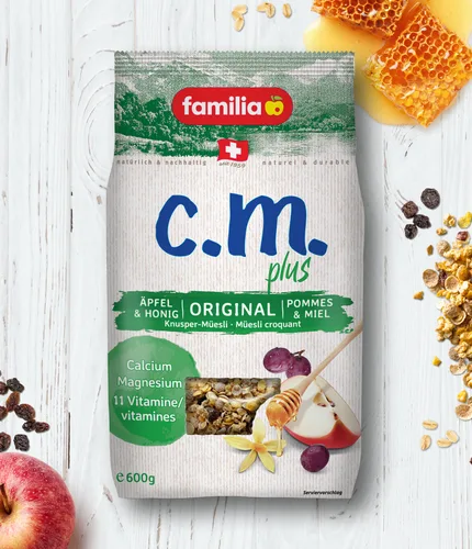 familia c.m.plus Original Müesli mit fruchtigen Äpfeln und saftigen Rosinen