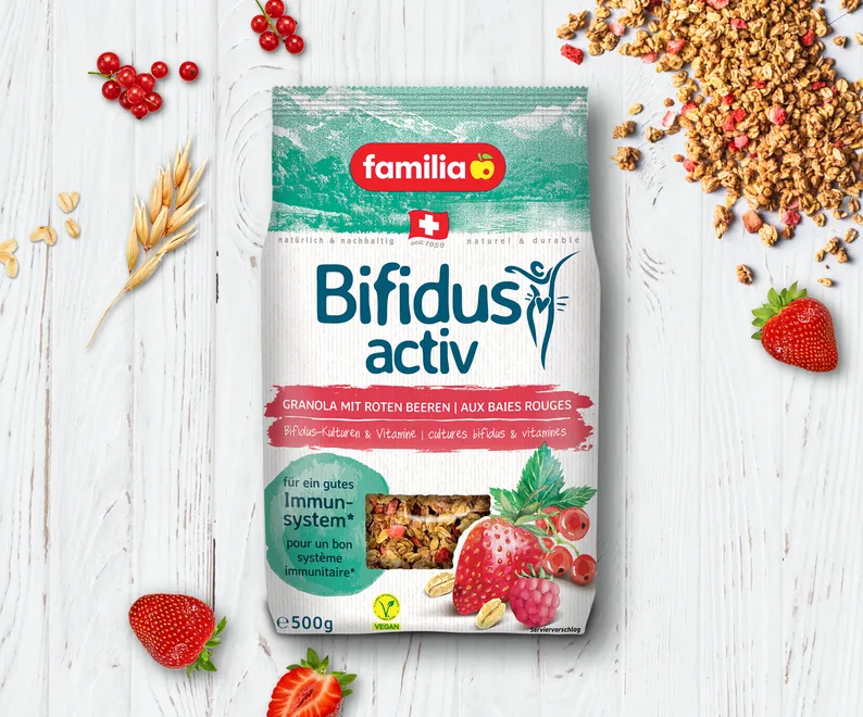 familia Bifidus activ Granola Müesli mit Bifidus-Kulturen, roten Beeren und wertvollen Vitaminen